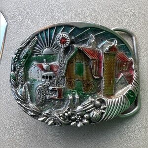 vintage "Farm Barn Tractor" belt buckle 1982